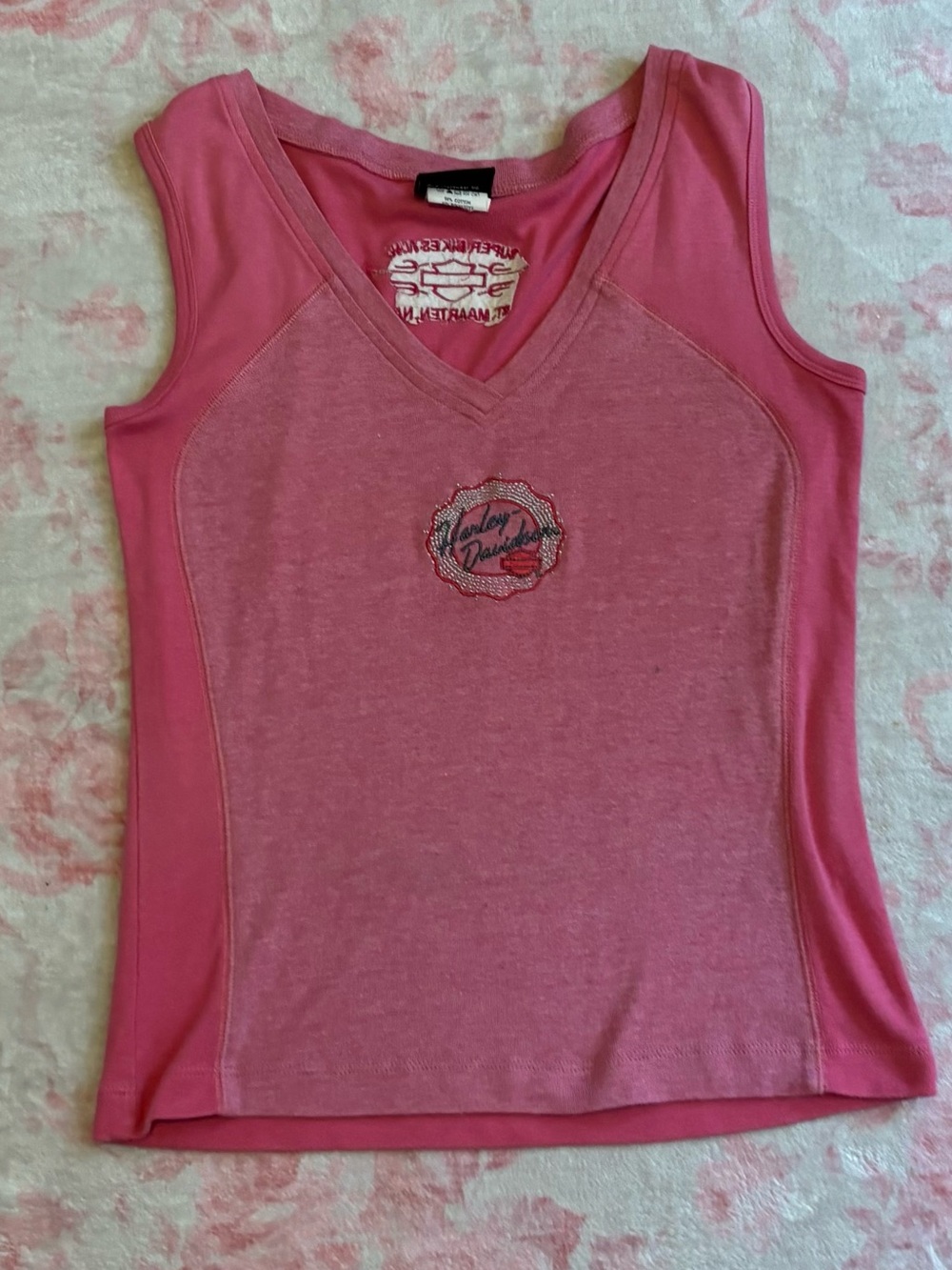 Pink Harley Davidson studded y2k femme biker tank top with gradient effect